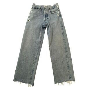 Agolde Los Angeles Distressed Wide Leg Jeans Light Wash Blue Size 25 High Rise